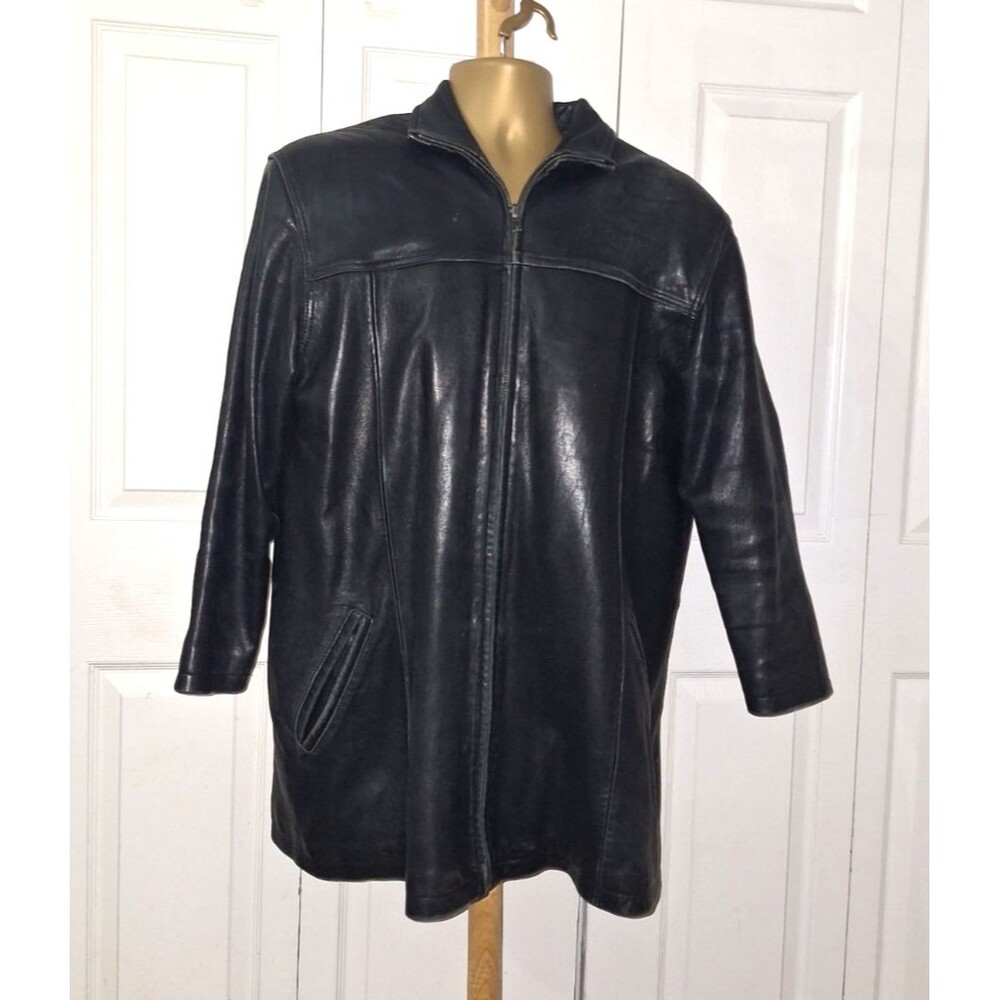 90s Raffaelo Leather  Mid-Length Jacket Coat Men's XL High Neck Full Zip Pockets